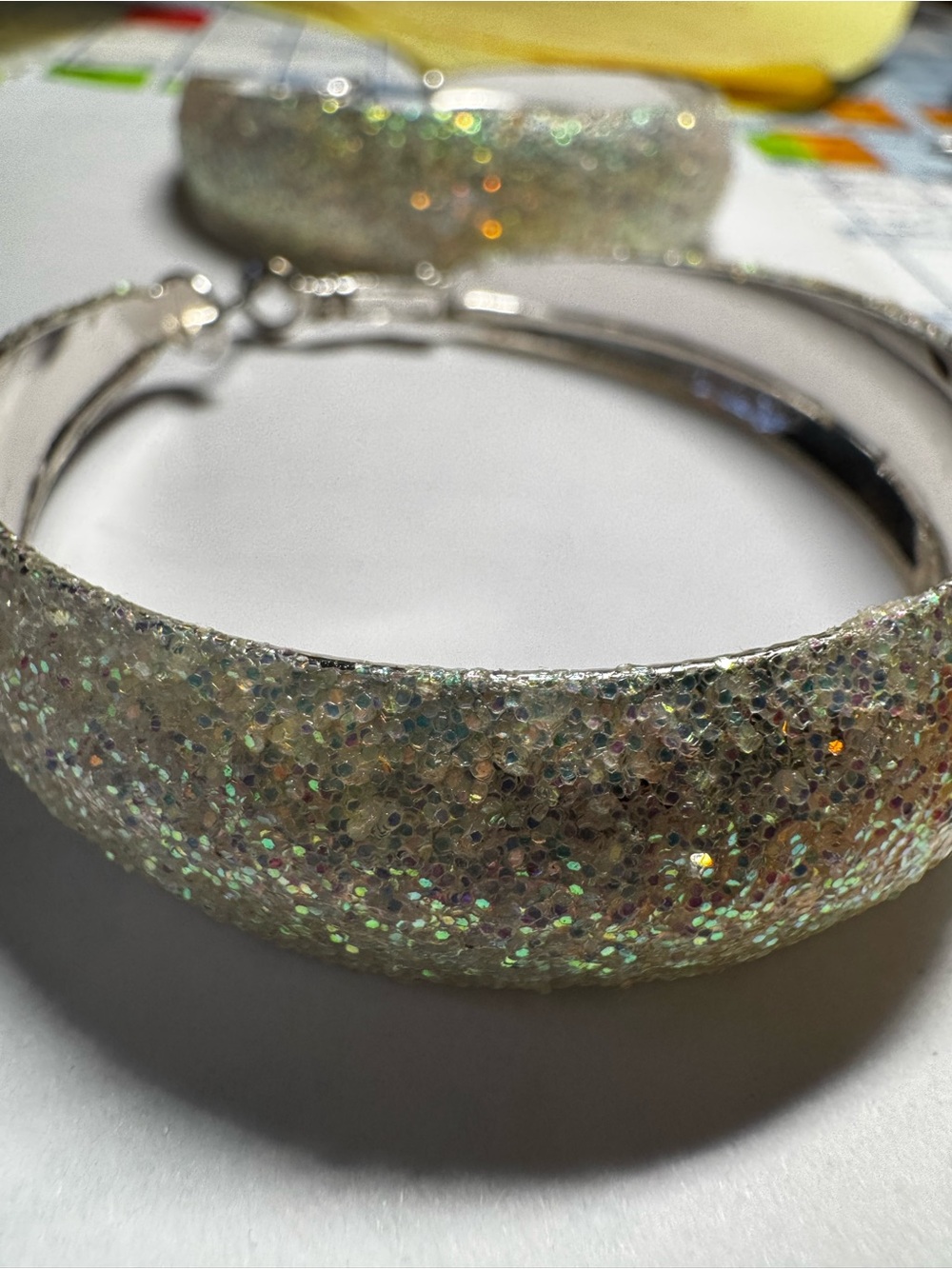 Glitter sparkle Hoop Earrings in White and Gold